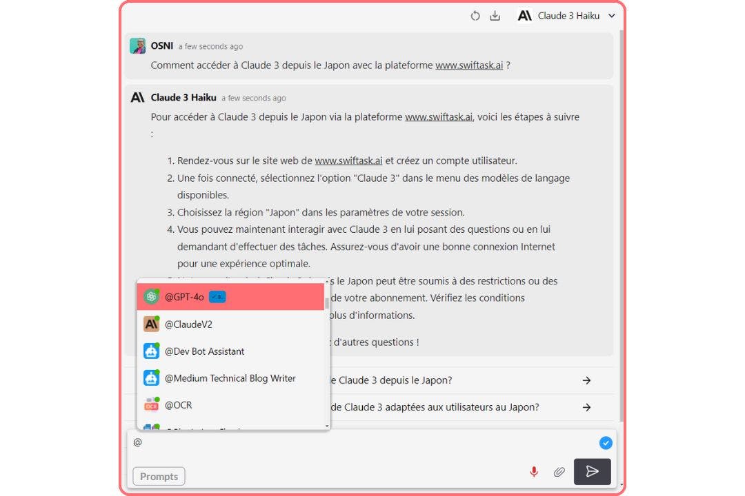 appel à d'autres IA sur l'interface claude 3 haiku