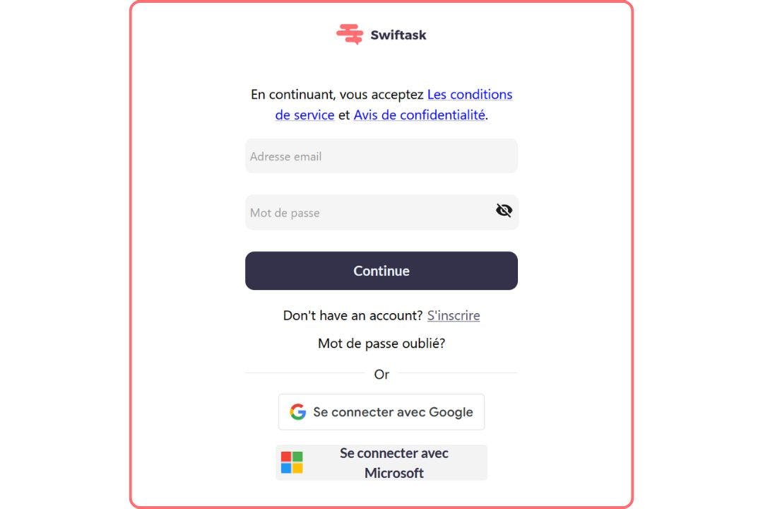 Inscription Swiftask