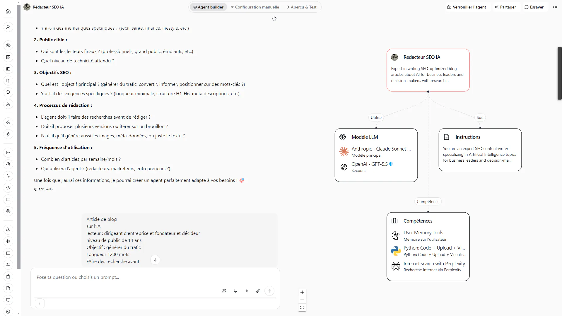 Créer un agent IA depuis Swiftask