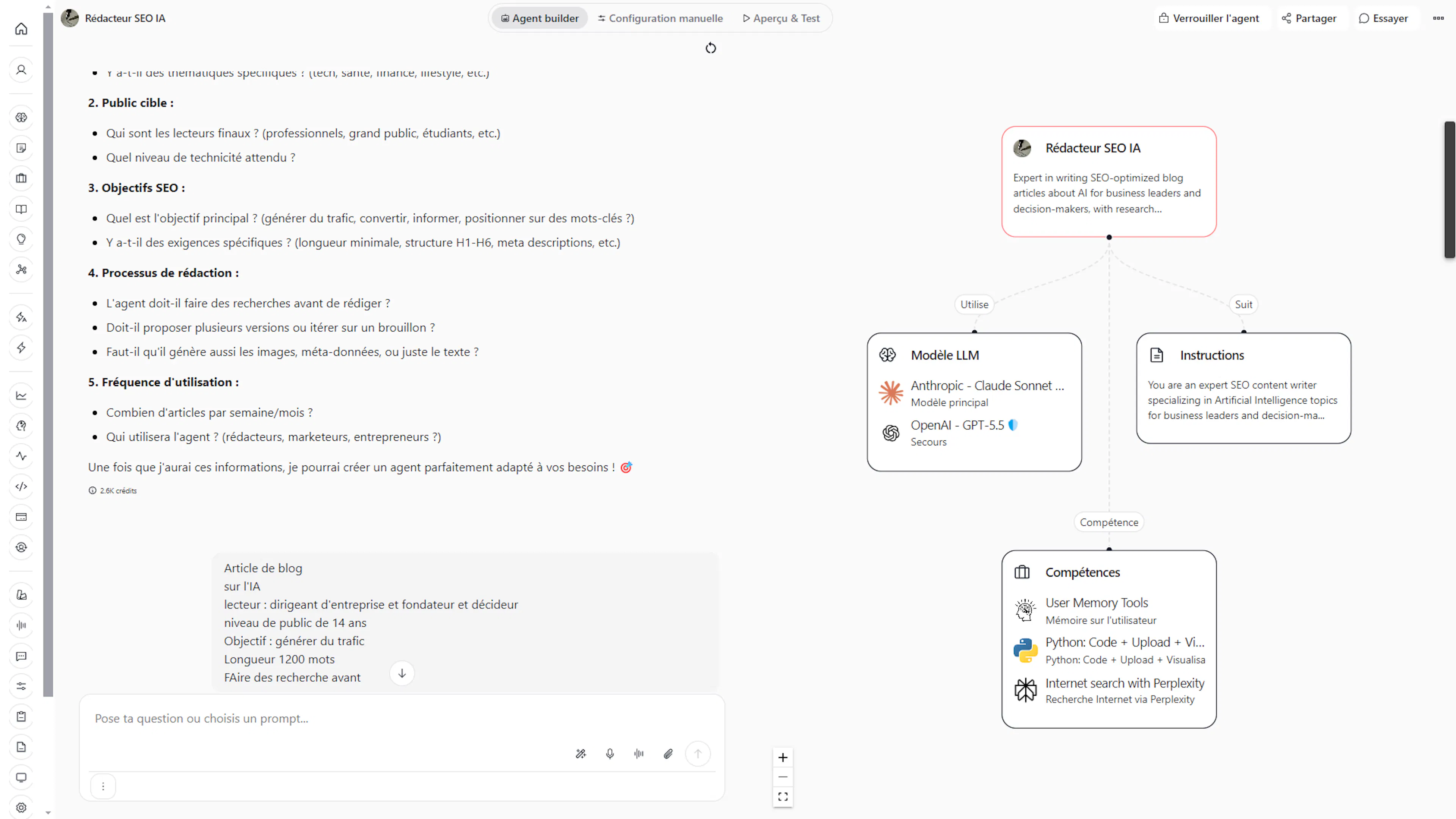 Créer un agent IA depuis Swiftask
