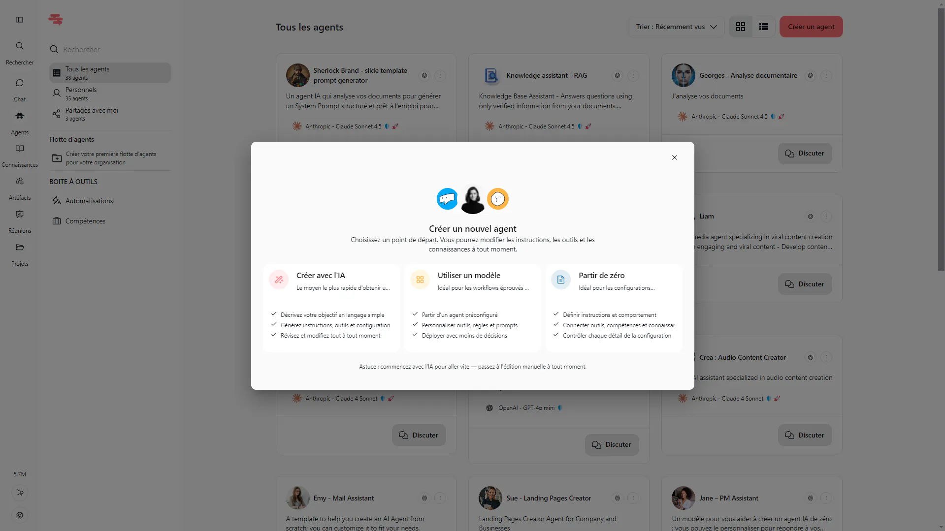 Créer un agent IA depuis Swiftask