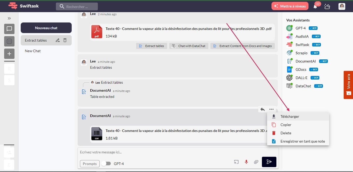 How to download the CSV file containing the data extrated from the tables