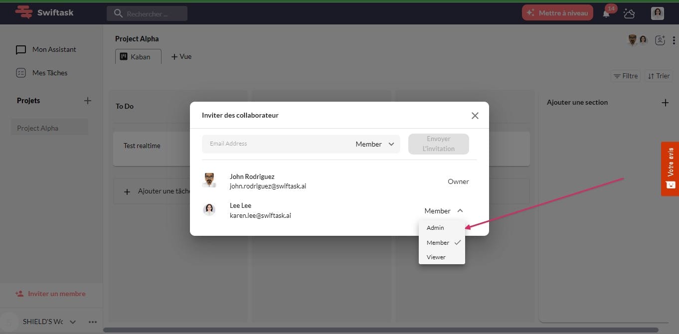 How to choose the role of members in a project