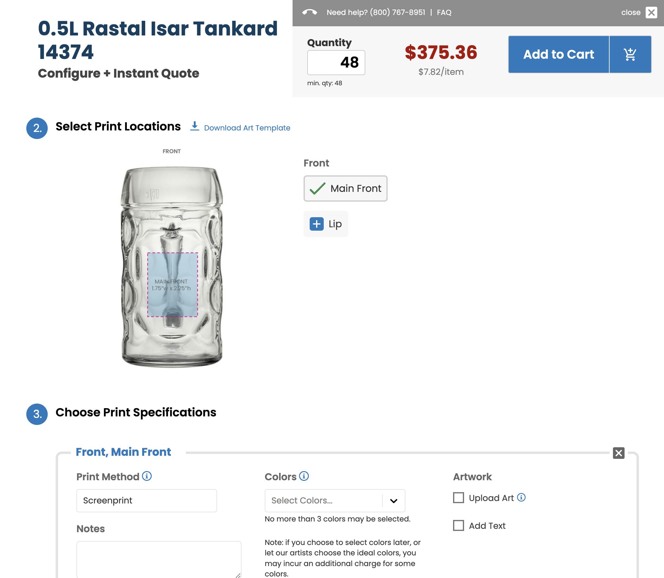 A screenshot of eGrandstand.com's product configurator.