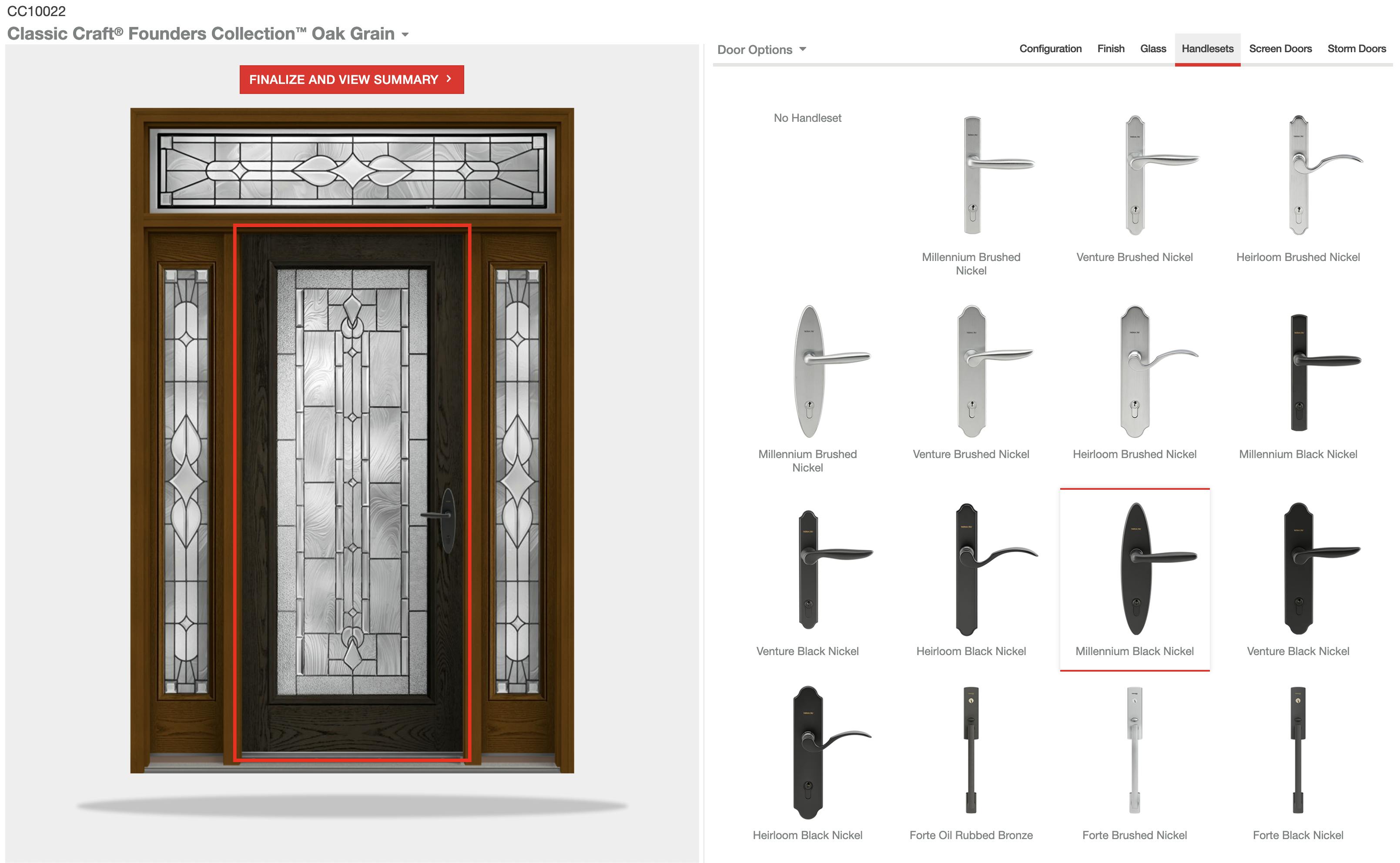 An example screenshot of Thermatru's product configurator.