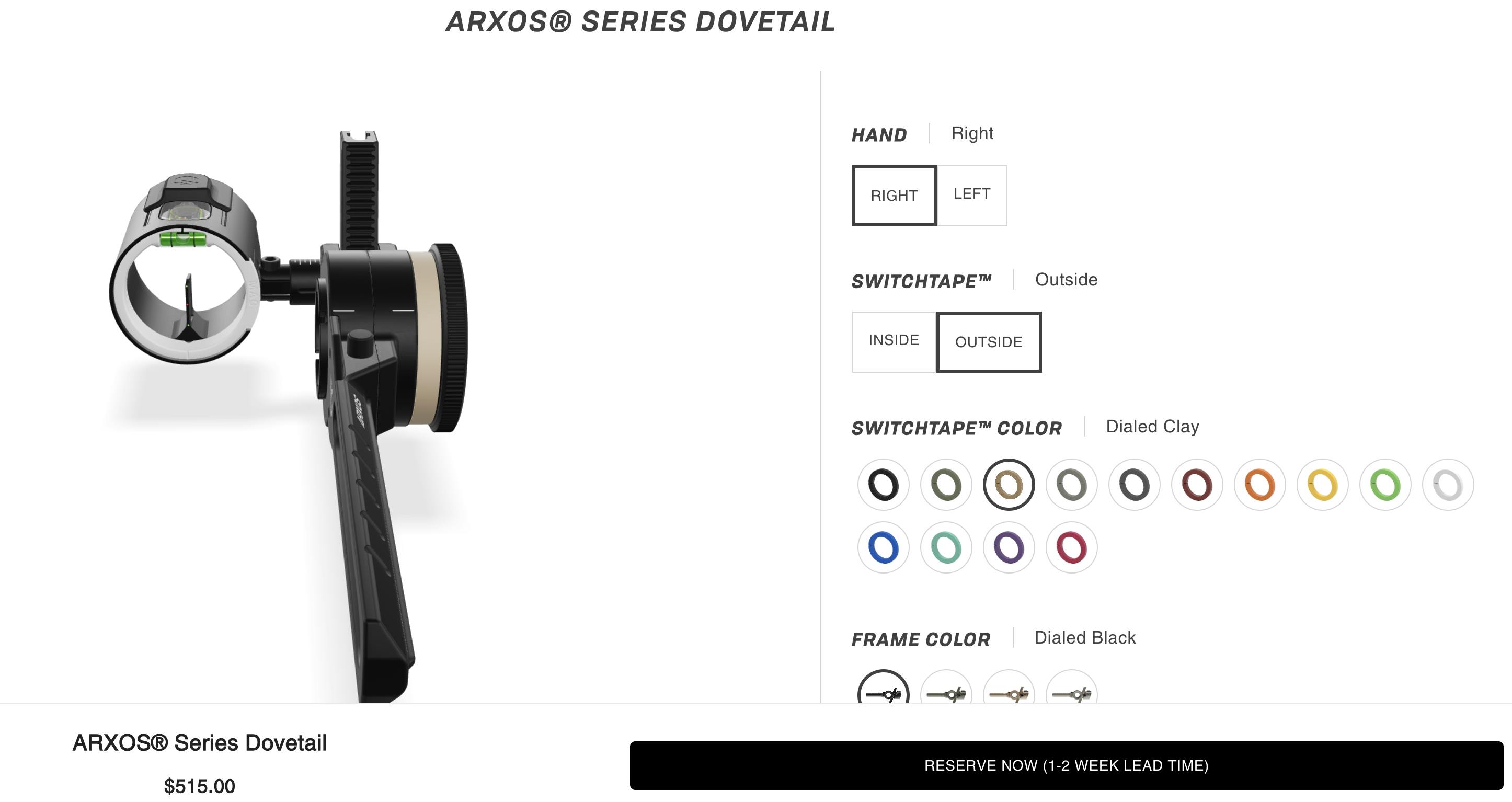 An example screenshot of Dialed Archery's 3D product configurator powered by Angle 3D and Shopify.