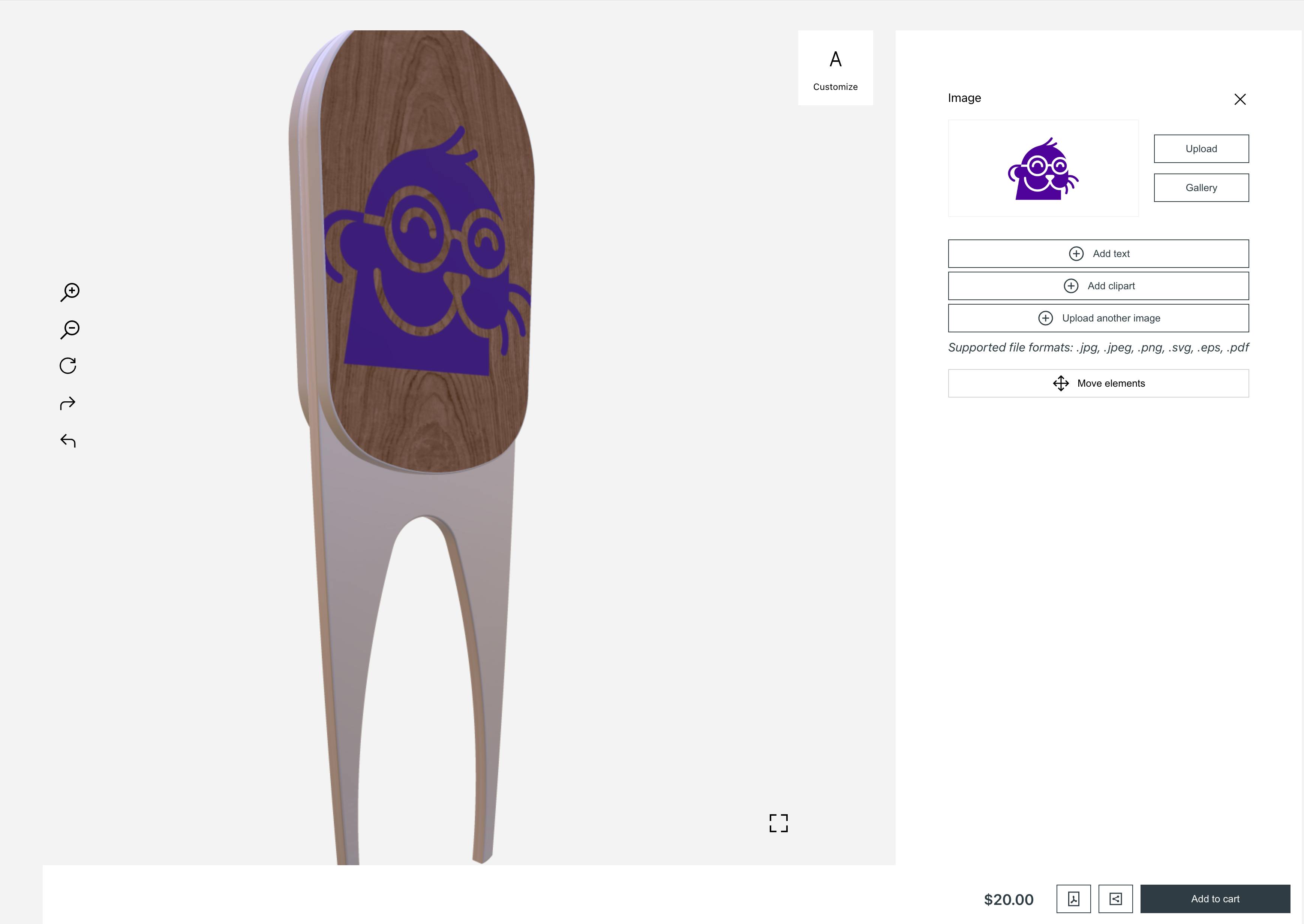 An example screenshot of Western Birch's 3D configurator powered by Zakeke and Shopify.