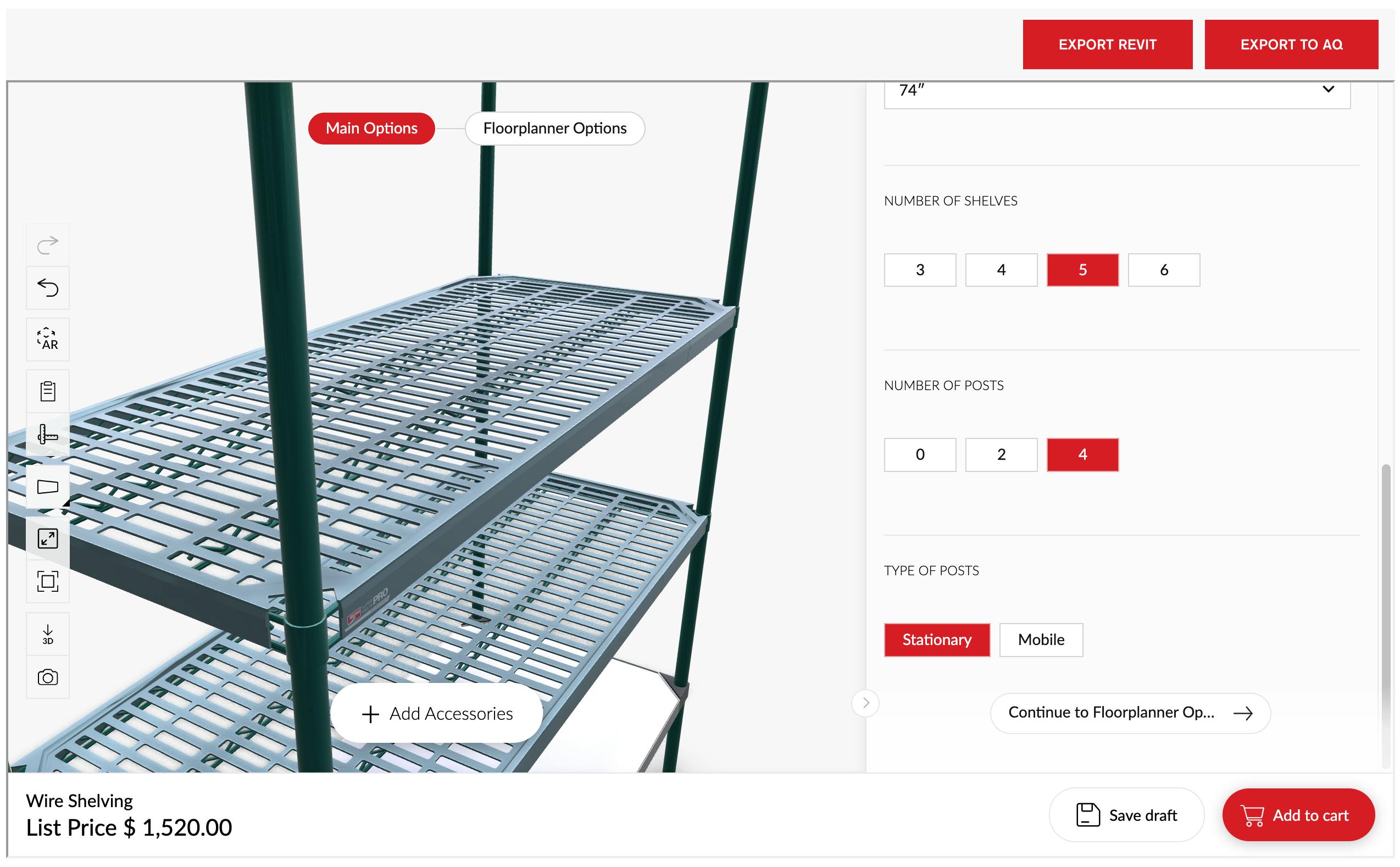 An example screenshot of Metro's 3D configurator, powered by Roomle and BigCommerce.