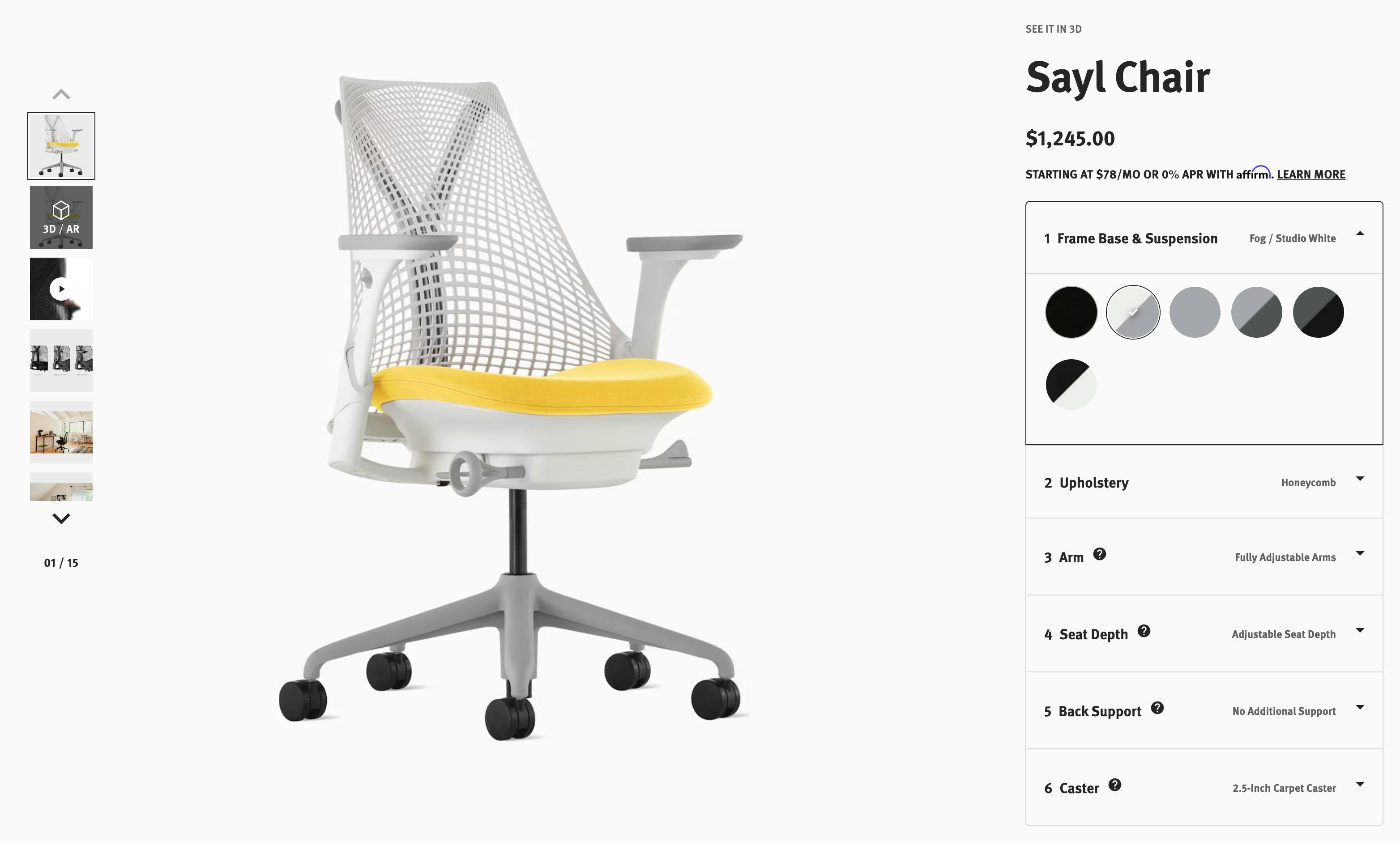 And example screenshot of Herman Miller's 2D and 3D eCommerce product configurator, powered by Marxent and Salesforce Commerce Cloud.