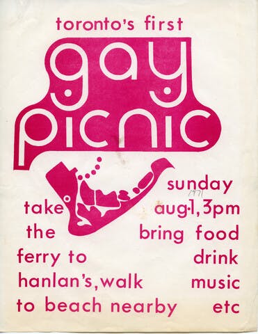 Poster of Toronto's First Gay Picnic at Hanlan's Point Beach