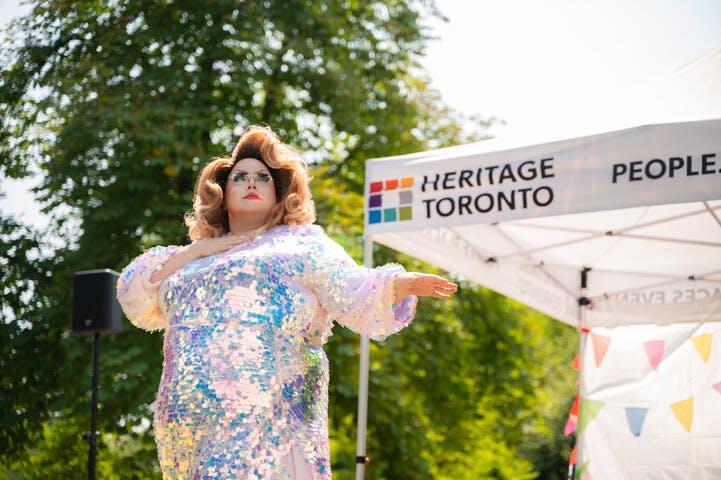 Drag Artist Pam at the Big Gay Out on Hanlan's Point Beach 2024