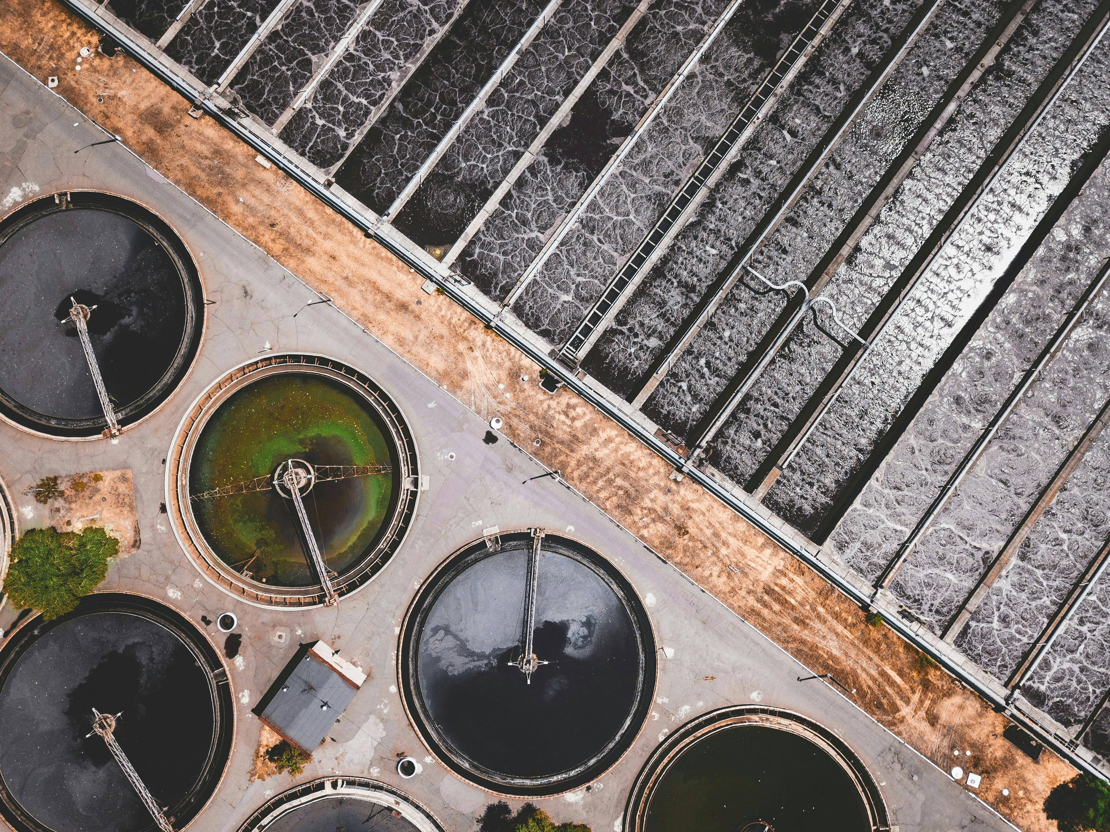 Sewage treatment plant aerial shot. 