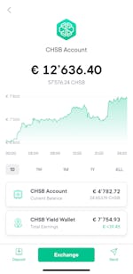 Yield wallet CHSB screen in EUR