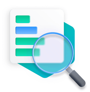Documents with a magnifying glass