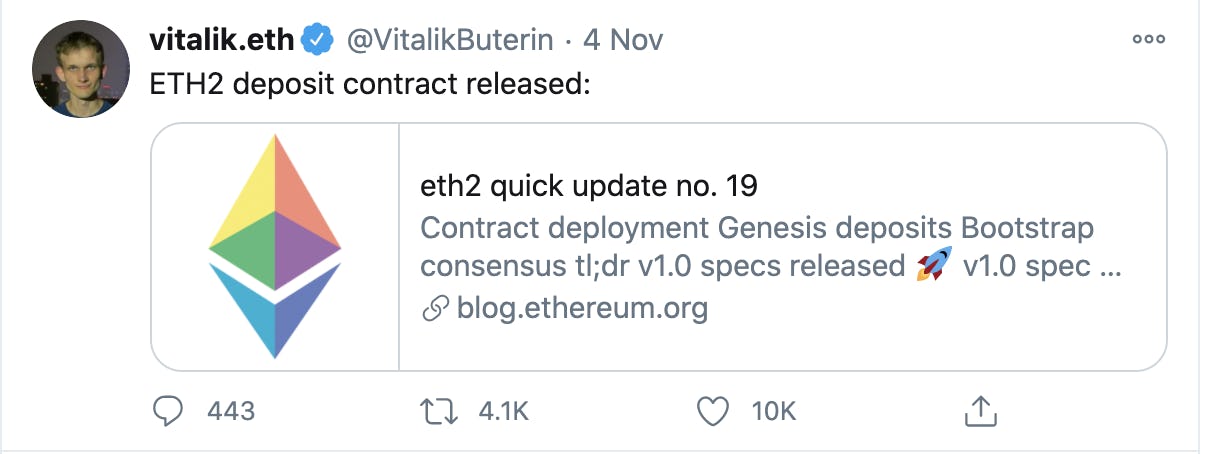 A tweet from Ethereum’s founder, Vitalik Buterin