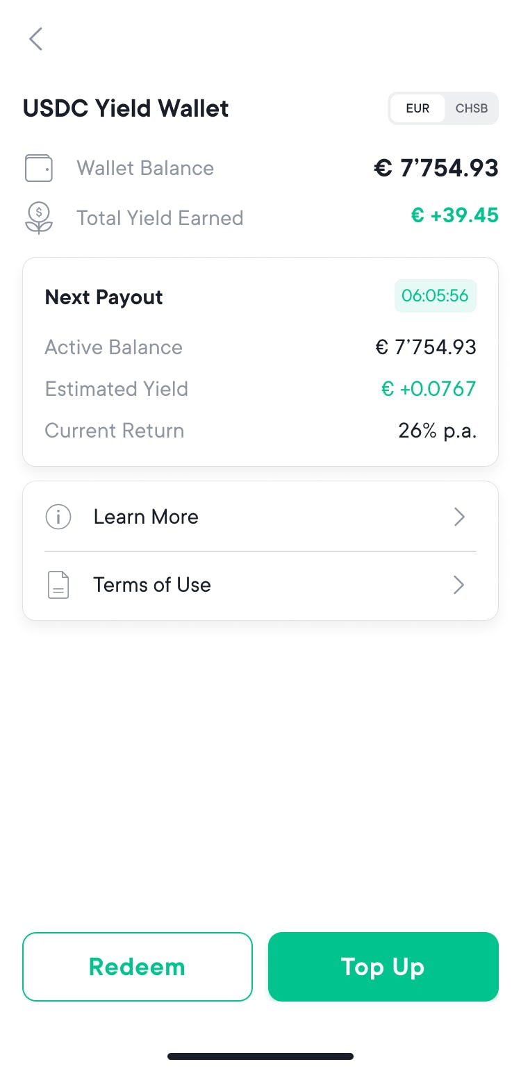 USDC yield account in Eur