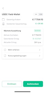 Yield Wallet Screen in EUR
