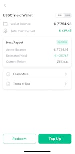 Yield Wallet Screen in EUR
