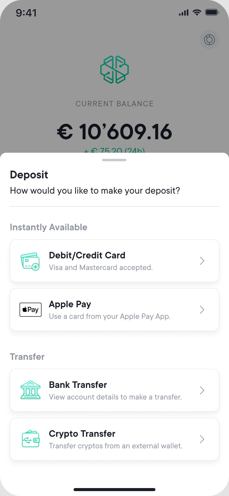 SwissBorg App deposit screen