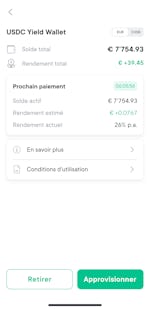 Yield wallet screen USDC in french using EUR