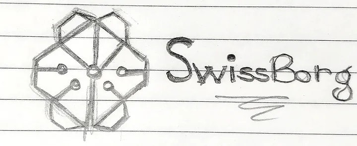 Un premier croquis du logo SwissBorg griffonné par Anthony sur son bloc note