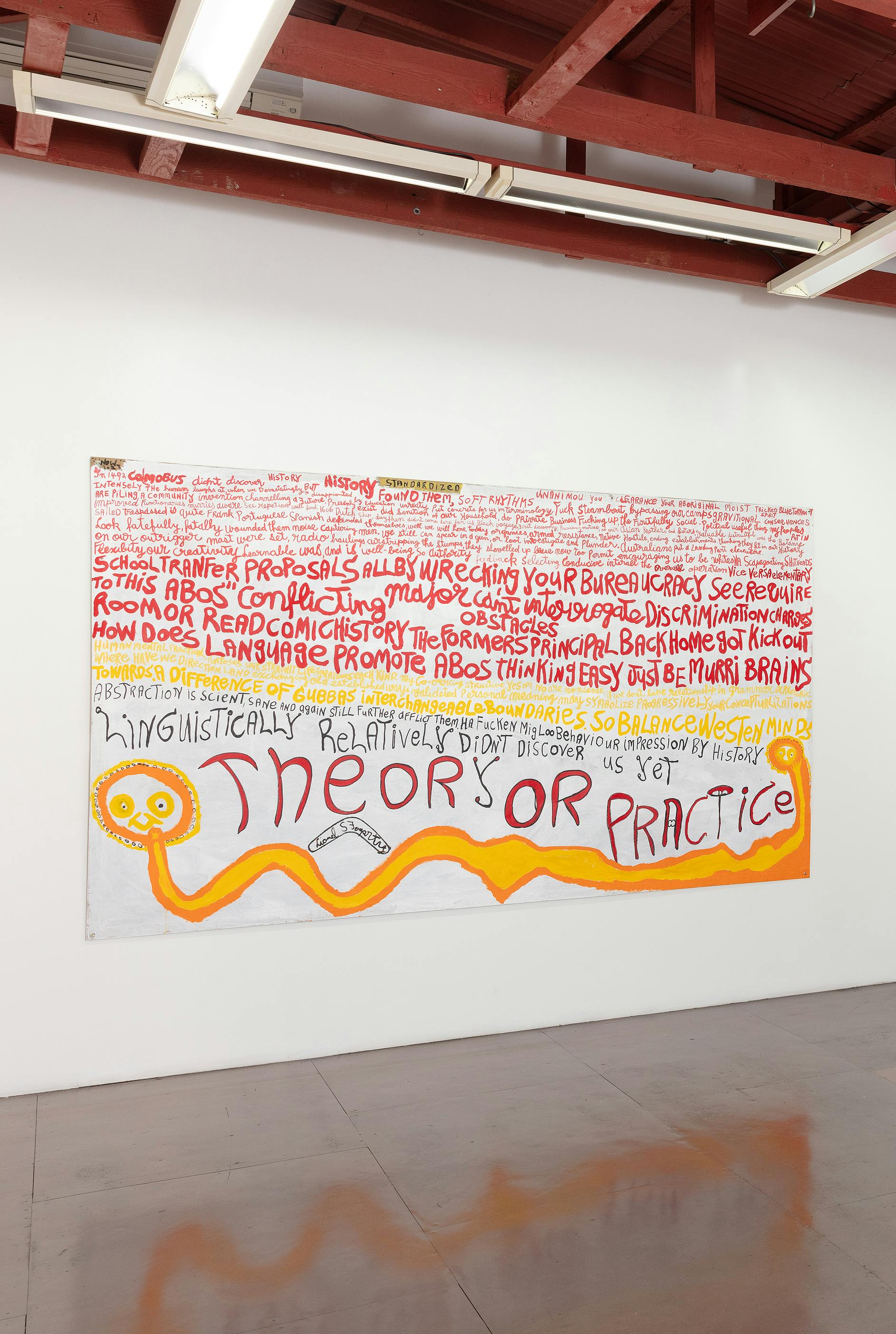 Installation view of Lionel Fogarty painting, 'Standardized'.