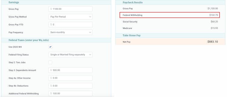 Using a salary calculator to double-check our Federal Withholding tax results. It's correct! Using a salary calculator to double-check our Federal Withholding tax results. It's correct!
