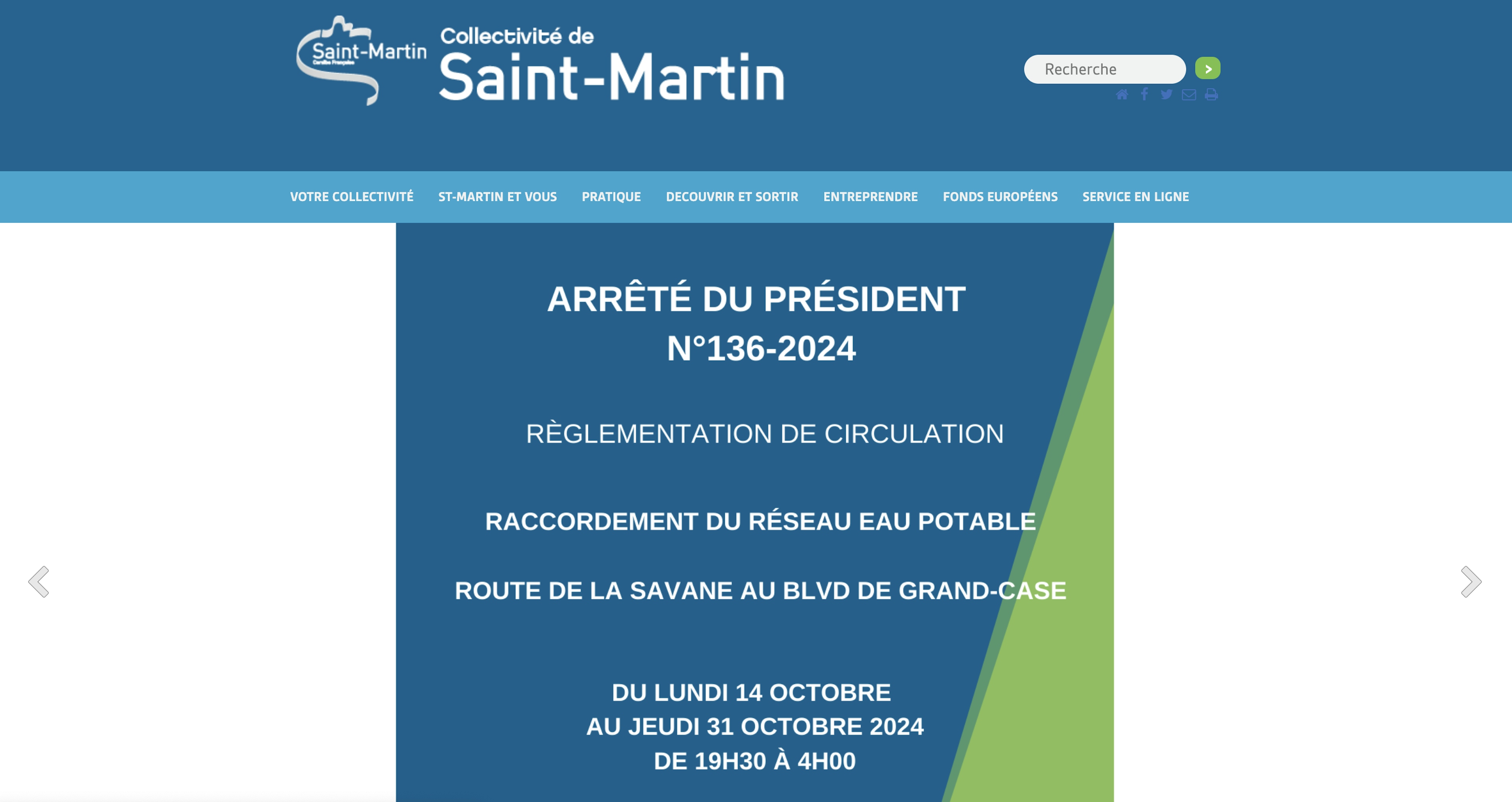 Capture d'écran avec vue antérieure du site web de Saint Martin