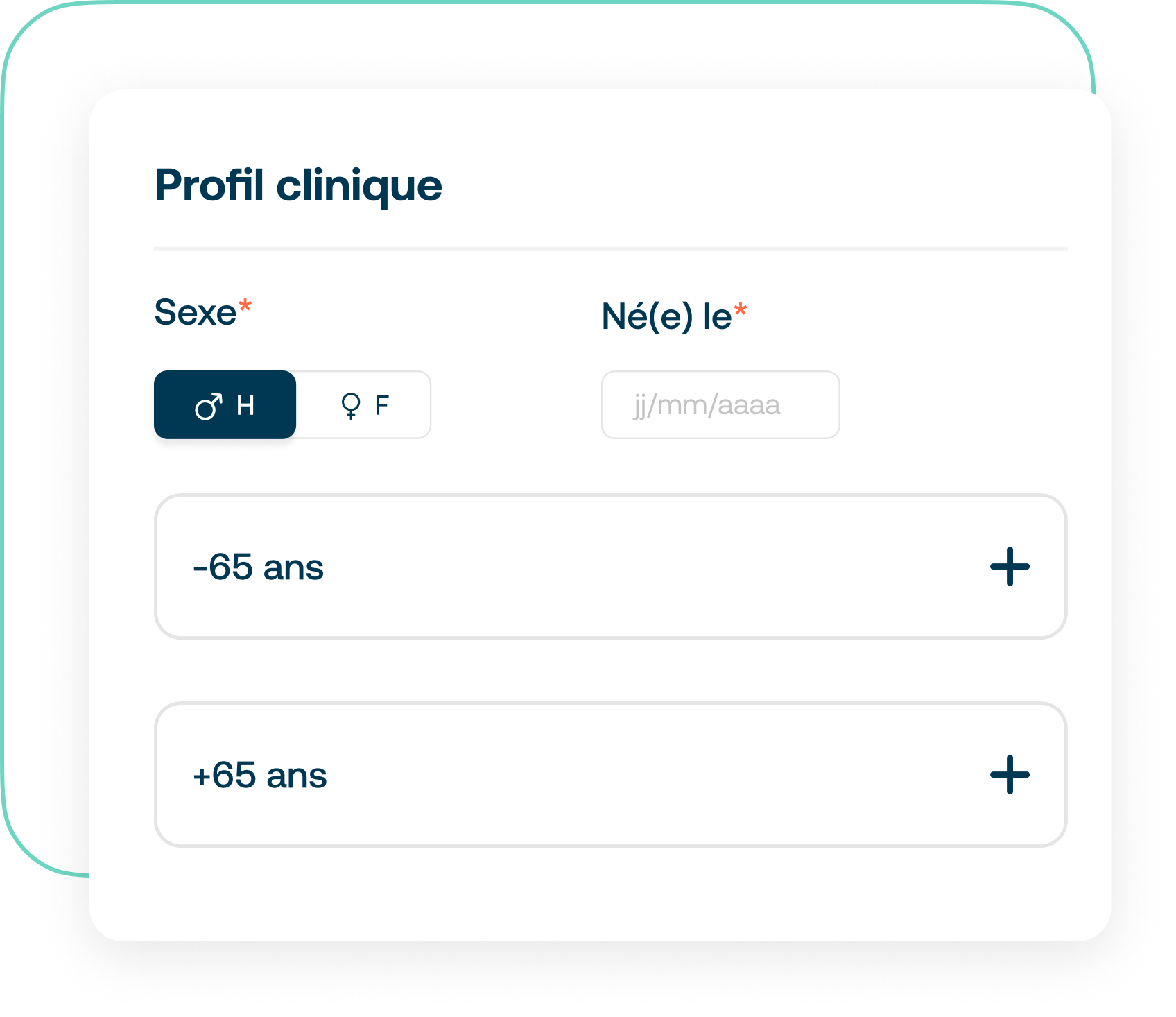 Saisie de la tranche d'âge du patient dans le profil clinique de Synapse Plateforme