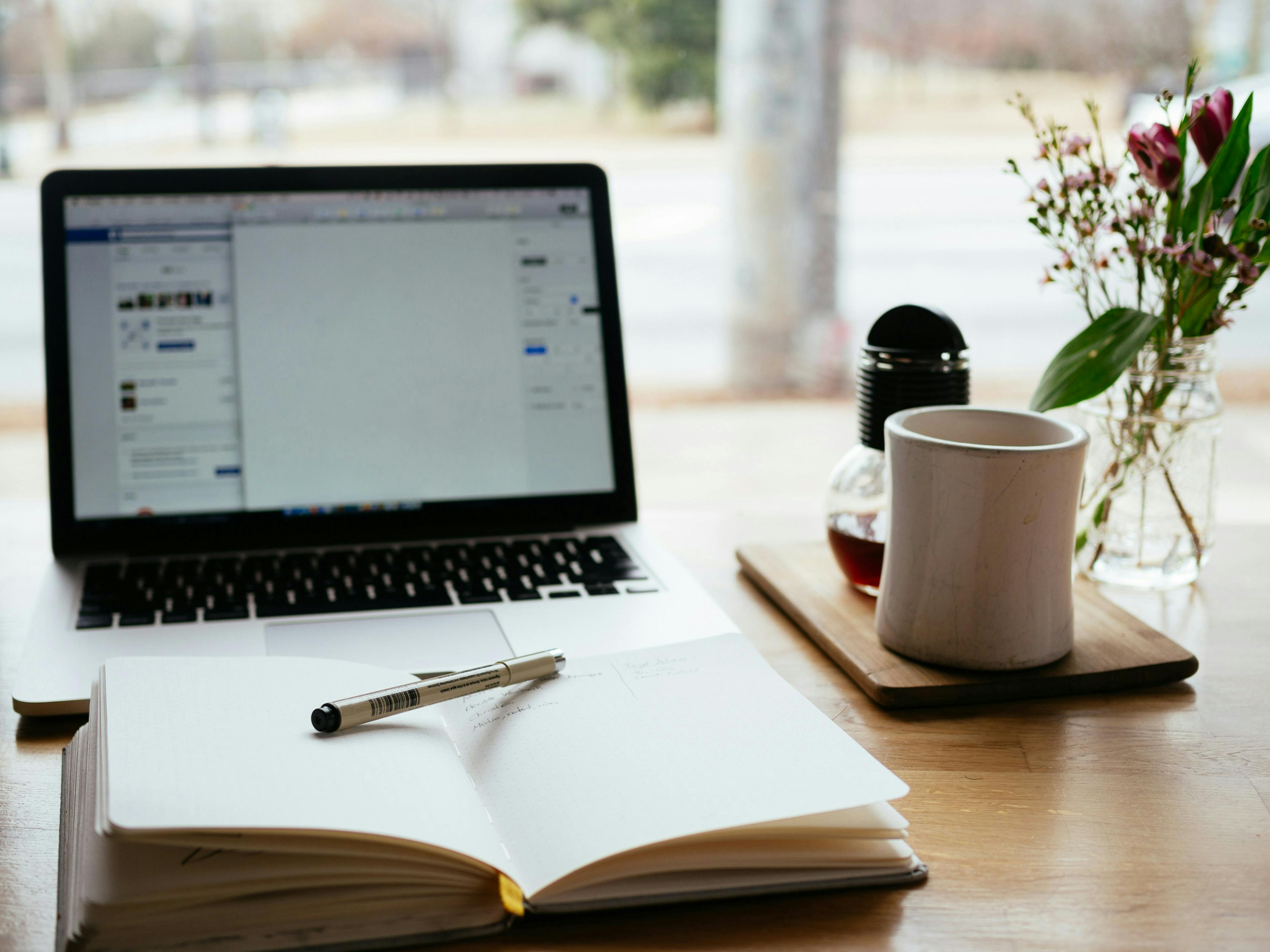 Image of Laptop, Coffee and Notepad