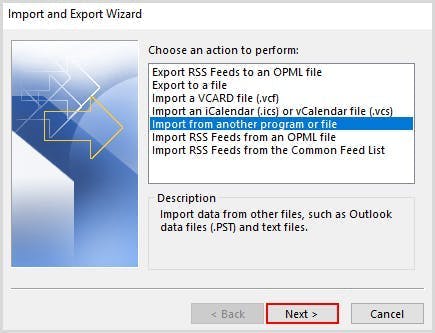 Import export wizard