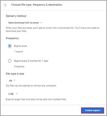 backup google drive using google takeout step 3