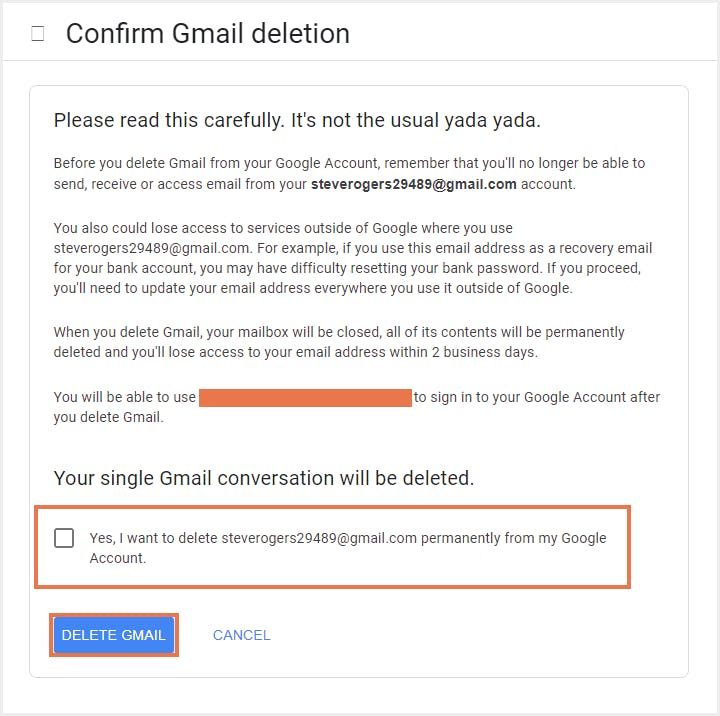 Confirm Gmail deletion