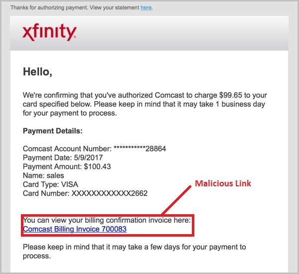 Xfinity課金メール