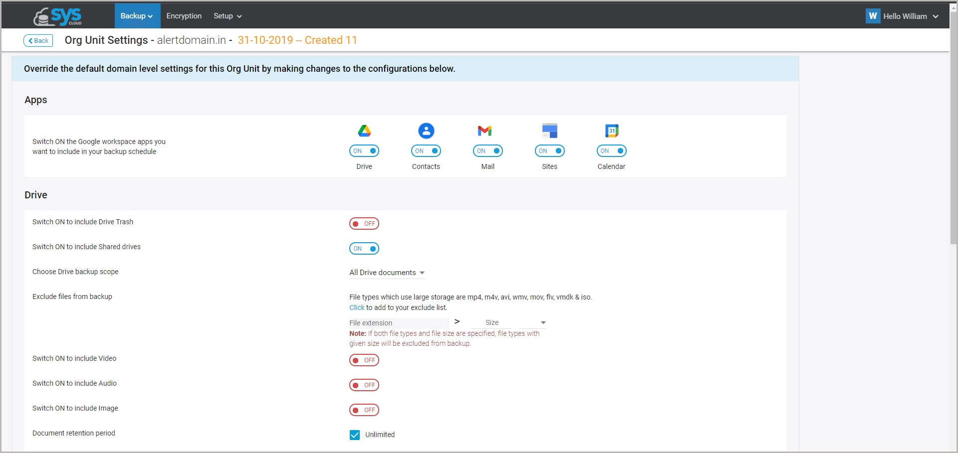 Syscloud backup for  Google Workspace