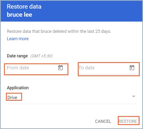 Google Admin restoration dates