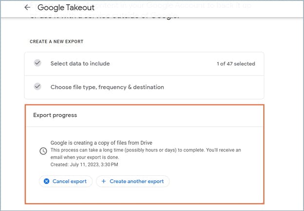 google takeoutを使用したgoogle driveのバックアップ：進捗状況のエクスポート