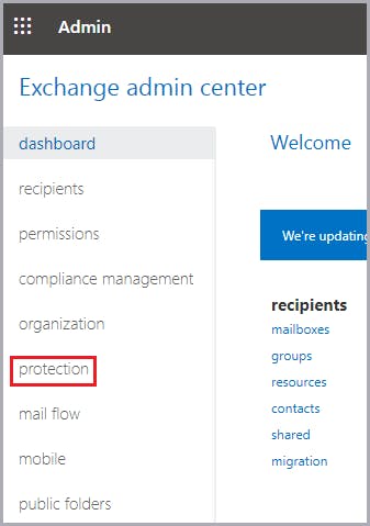 Exchange admin center settings