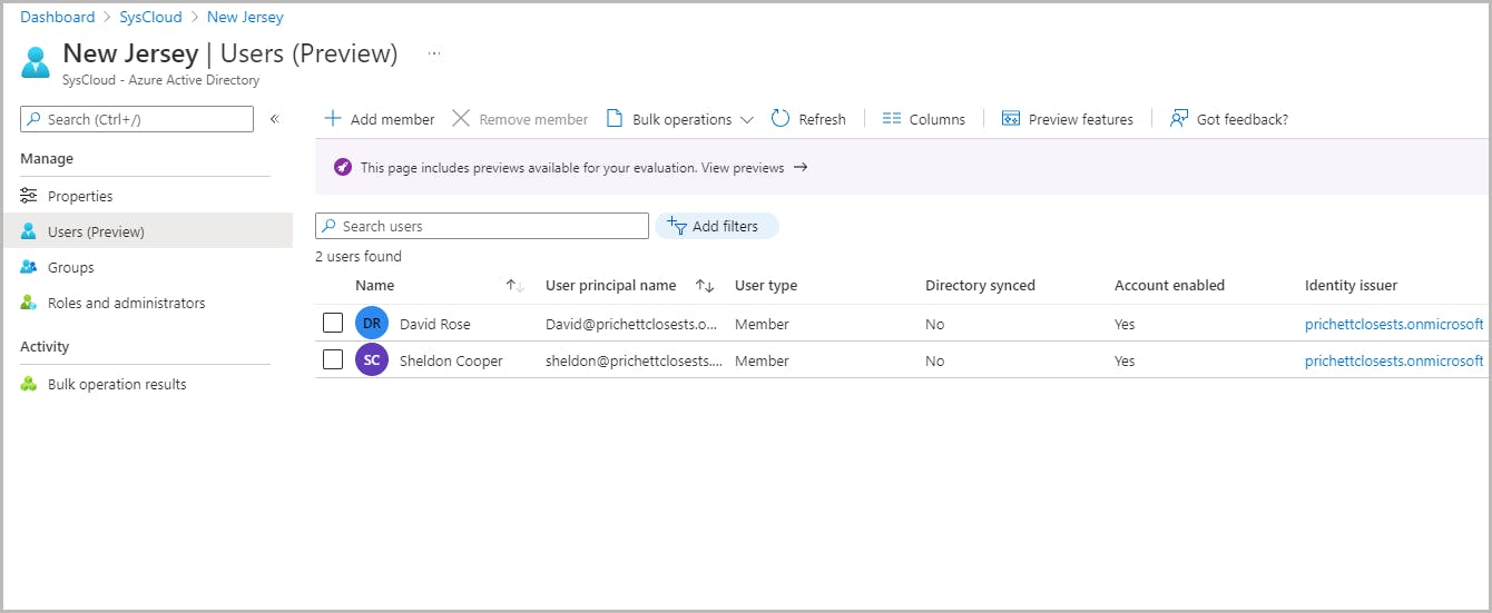 azure administrative unit with two users