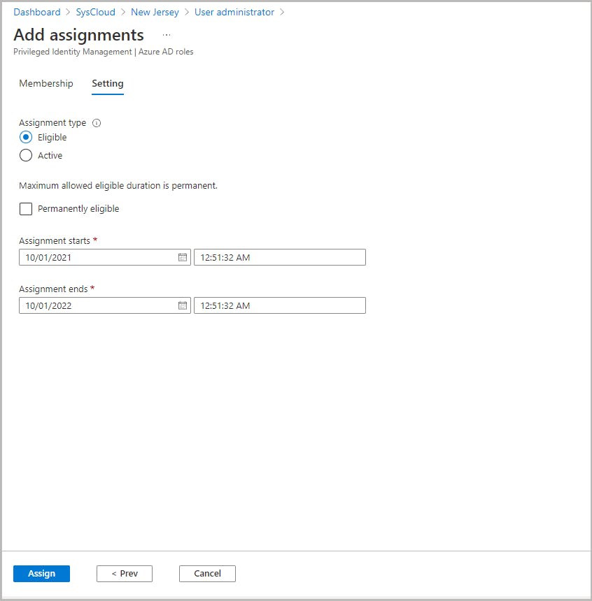 select assignment type