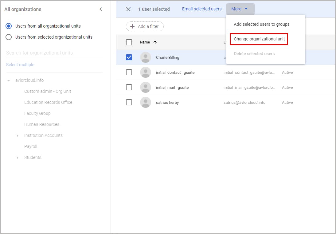 Move users to an organizational unit