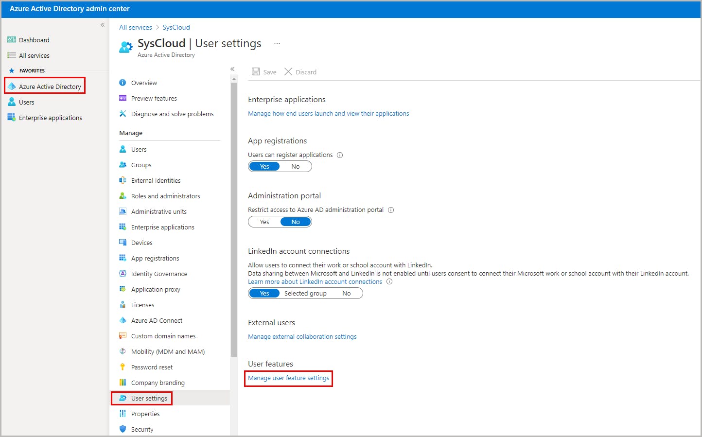 manage user feature settings in azure active directory