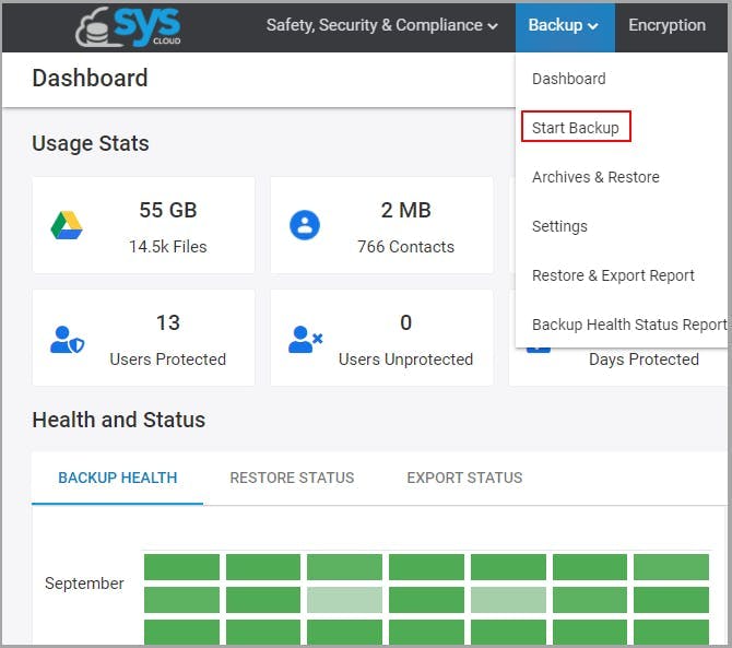 backup google drive using syscloud - step 1