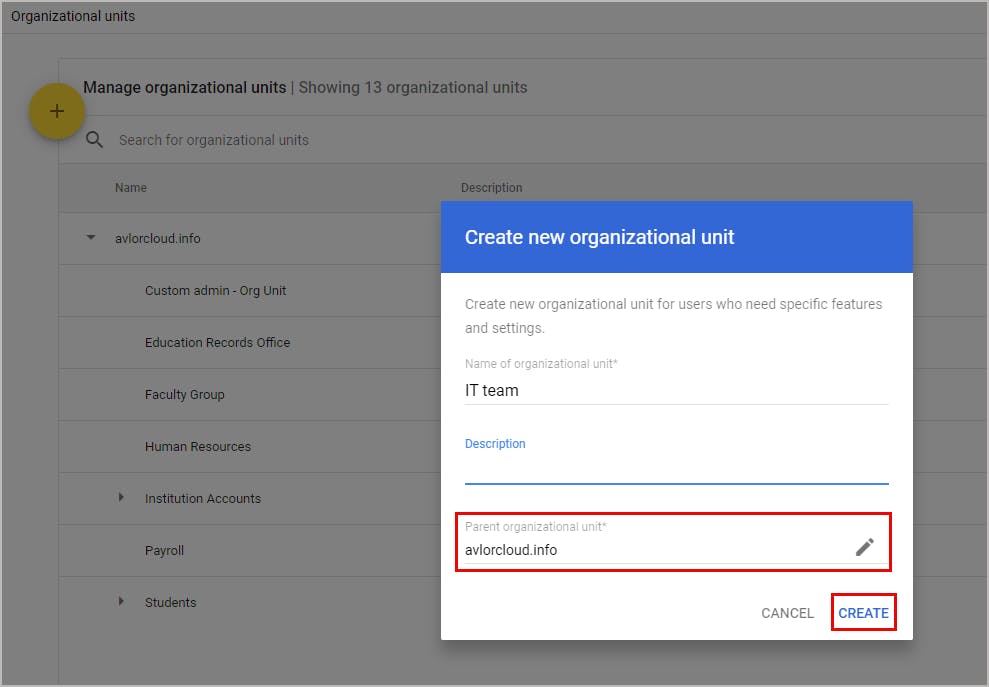 create google organizational unit