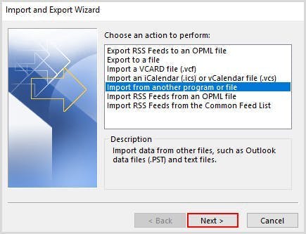 Outlook data file