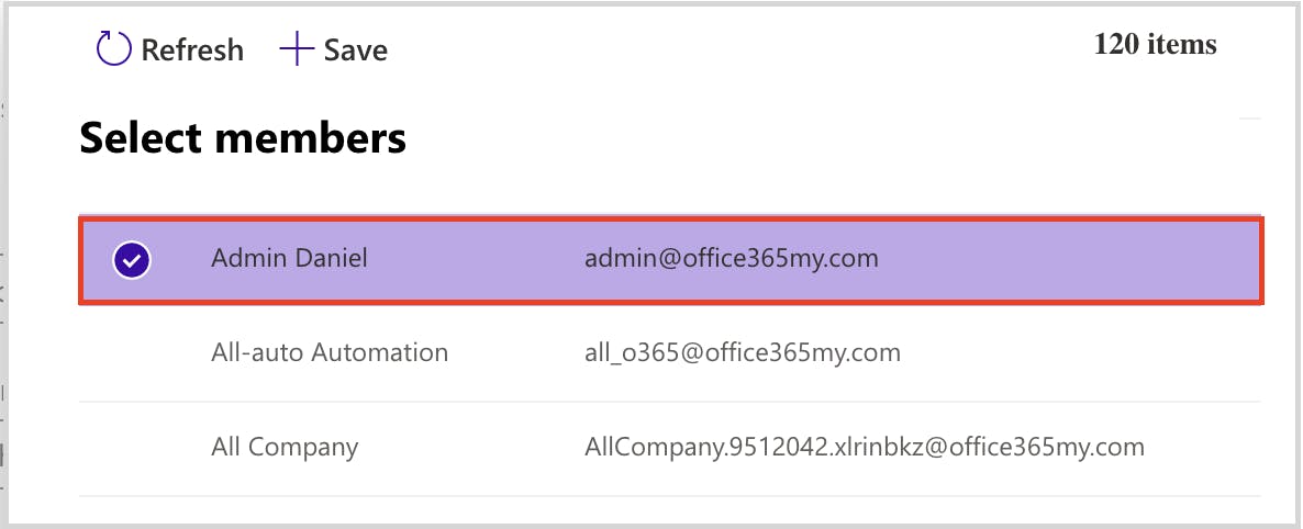 The sender "admin@office365my.com" selected and highlighted