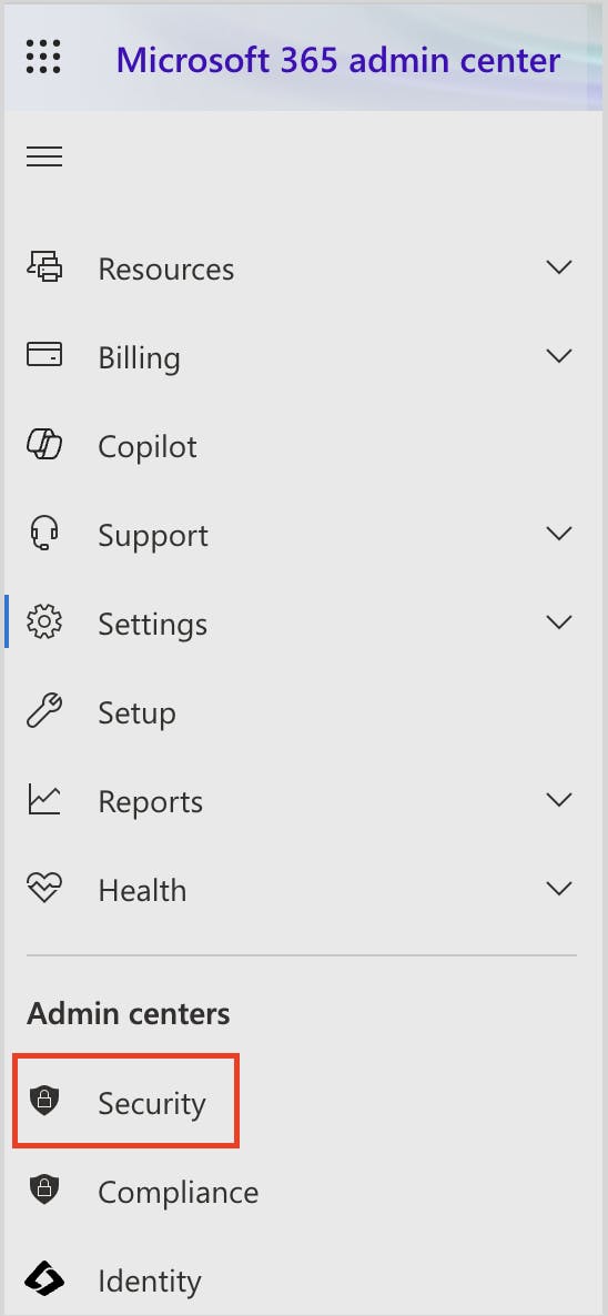 Security option under admin centers