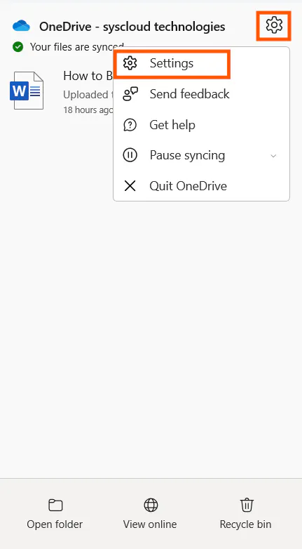 onedrive backup settings