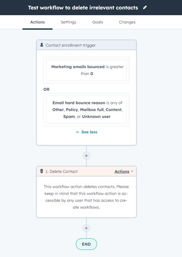 delete contacts with bounced emails using hubspot workflows