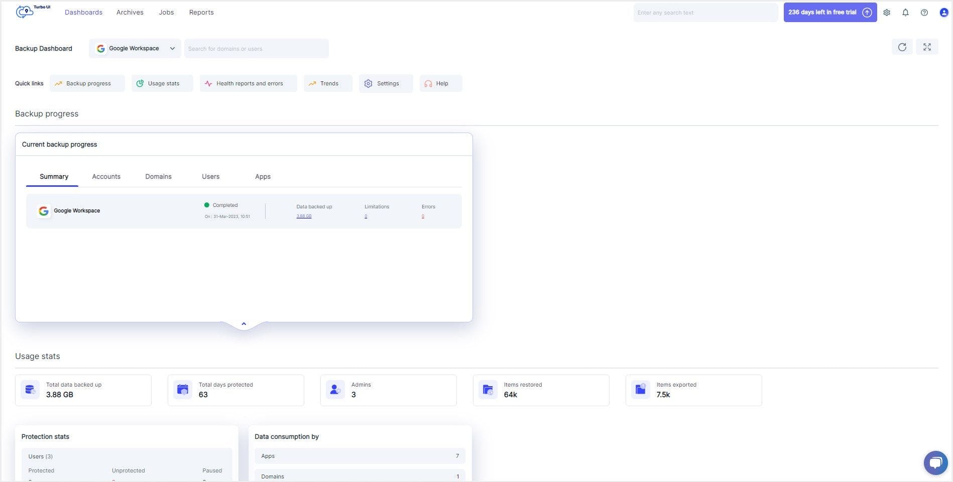 SysCloud dashboard